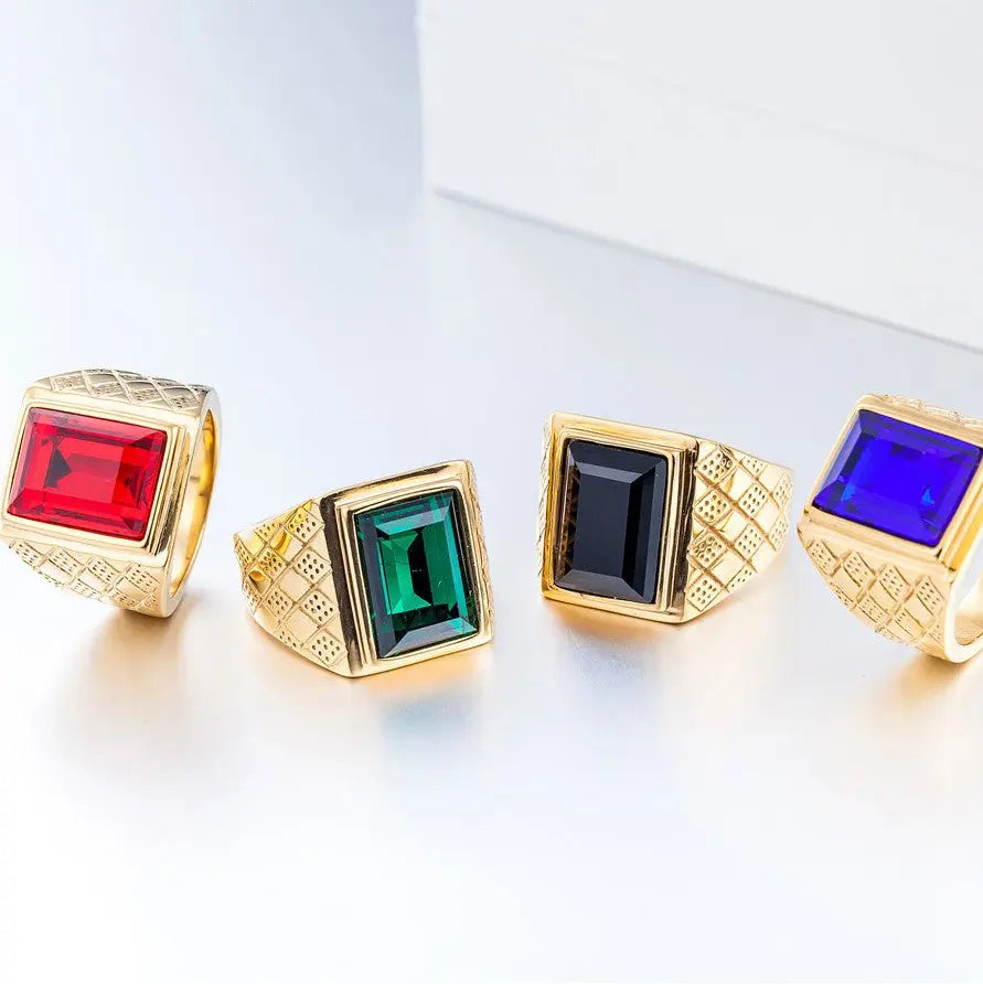 Emerald-Sapphire Retro Stainless Steel Ring