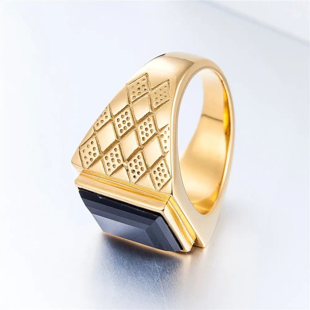 Emerald-Sapphire Retro Stainless Steel Ring