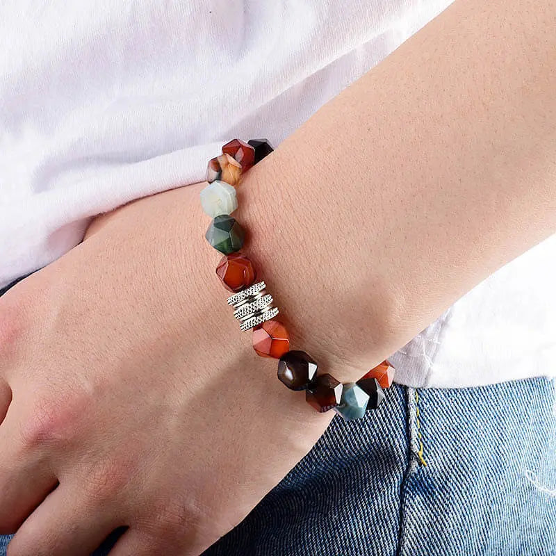 Faceted Mixed Agate Bracelet Men's Fashion Bracelet Jewelry