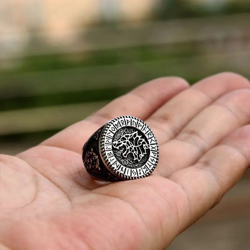 Fenrir Wolf Amulet Signet Viking Ring