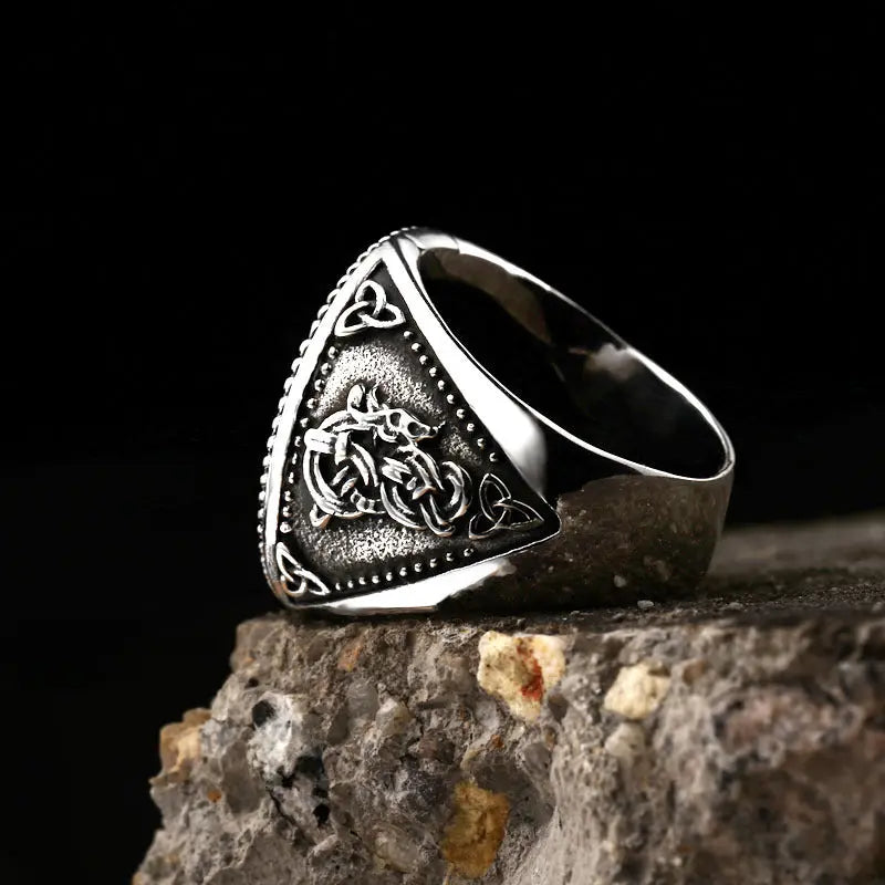Fenrir Wolf Amulet Signet Viking Ring