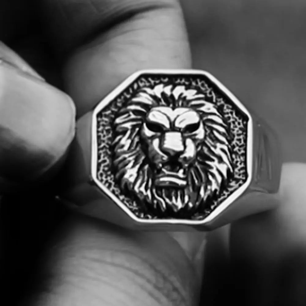 Fierce Lion Signet Stainless Steel Ring