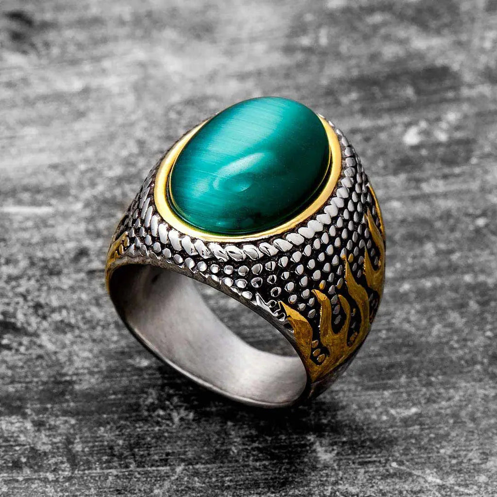 Flame Pattern Stainless Steel Gemstone Ring