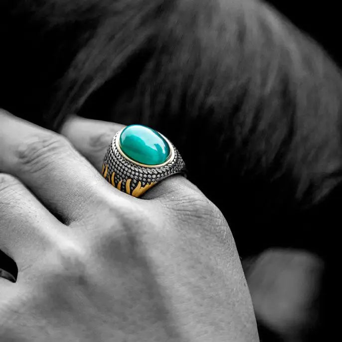 Flame Pattern Stainless Steel Gemstone Ring