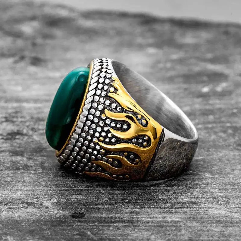 Flame Pattern Stainless Steel Gemstone Ring