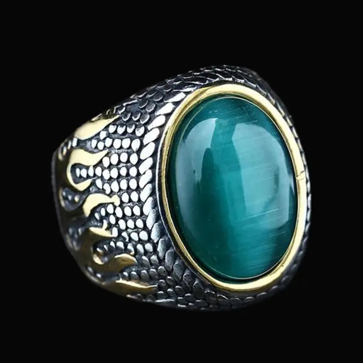 Flame Pattern Stainless Steel Gemstone Ring