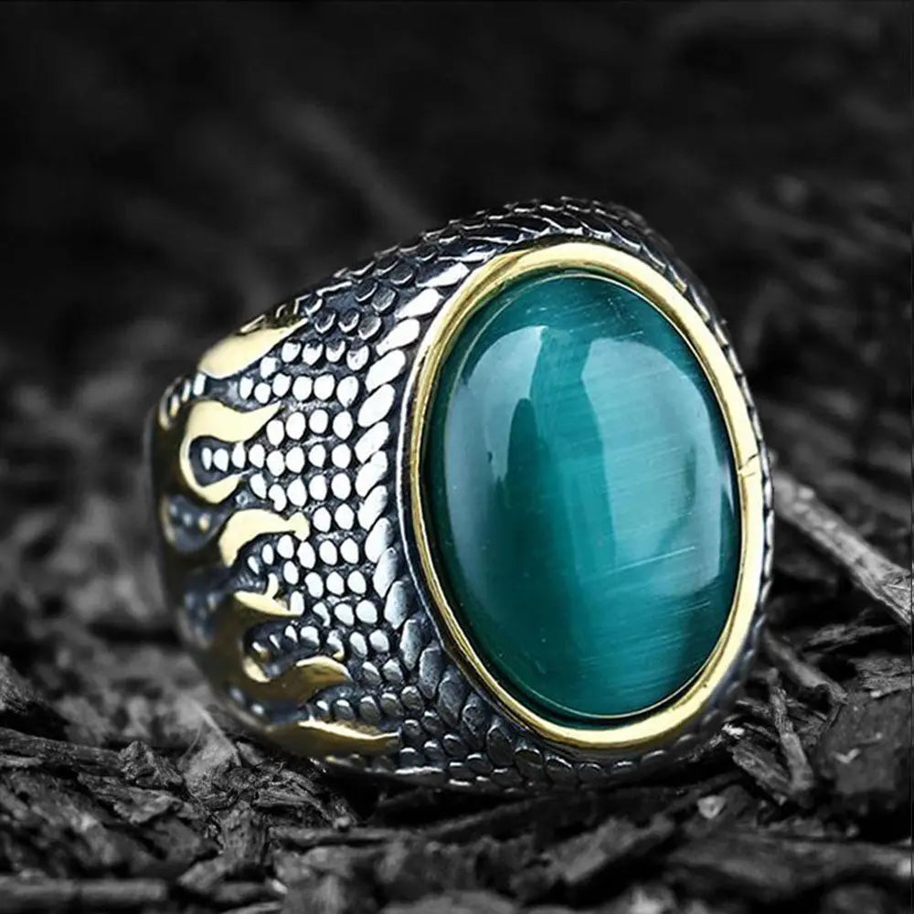 Flame Pattern Stainless Steel Gemstone Ring