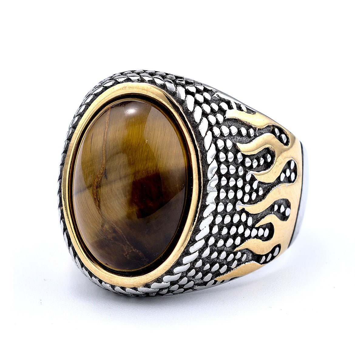 Flame Pattern Stainless Steel Gemstone Ring