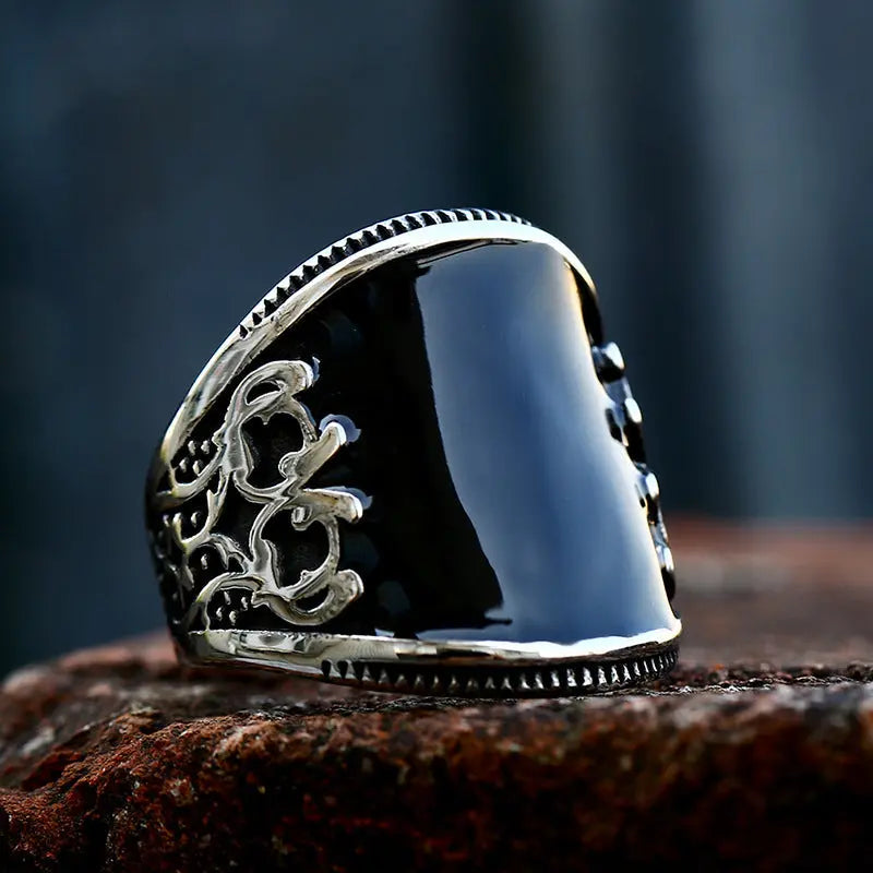 Flower Texture With Enamel Stainless Steel Ring