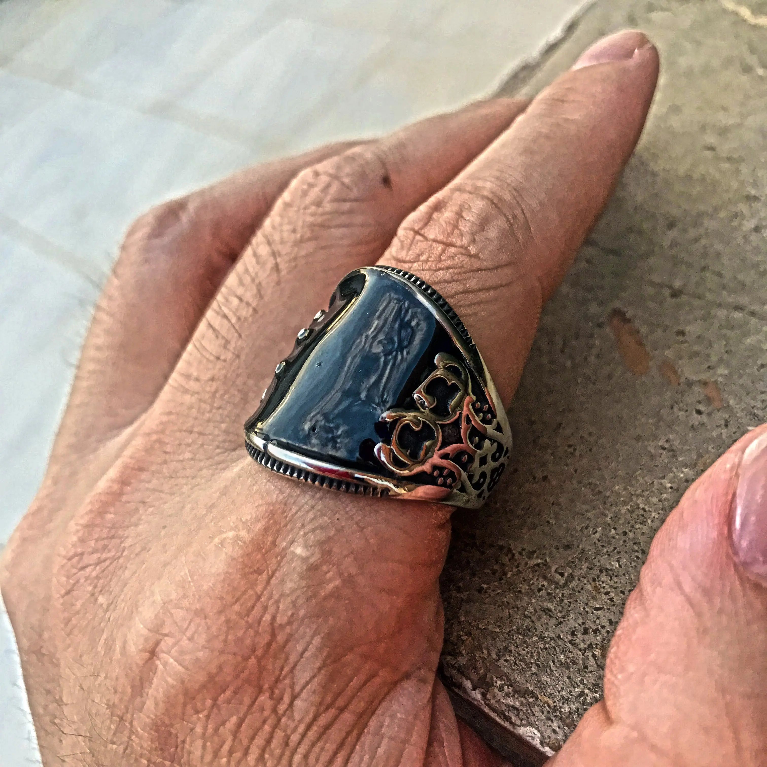 Flower Texture With Enamel Stainless Steel Ring