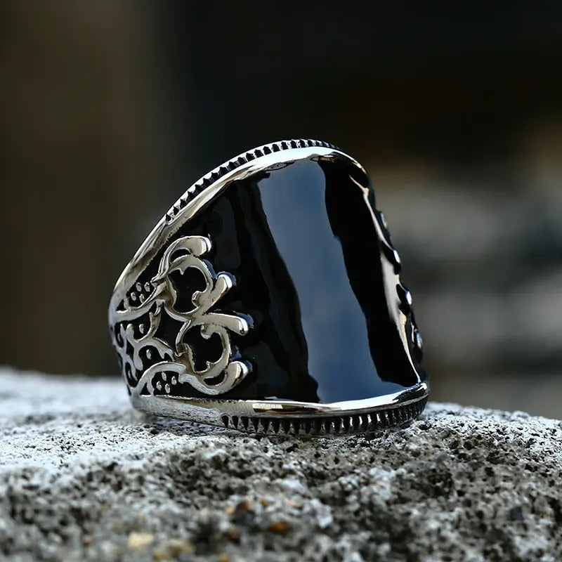 Flower Texture With Enamel Stainless Steel Ring