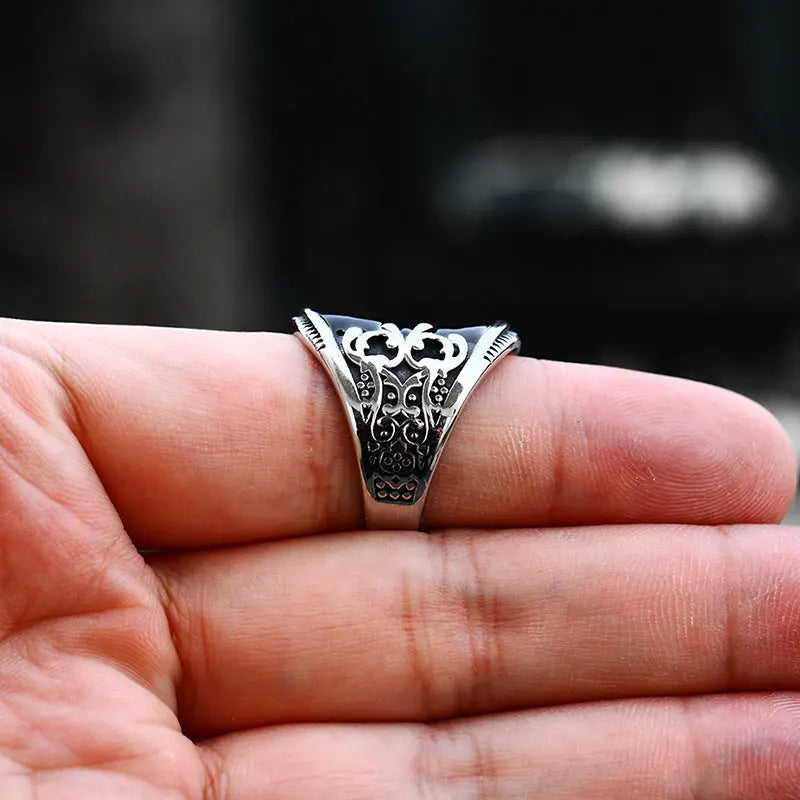Flower Texture With Enamel Stainless Steel Ring