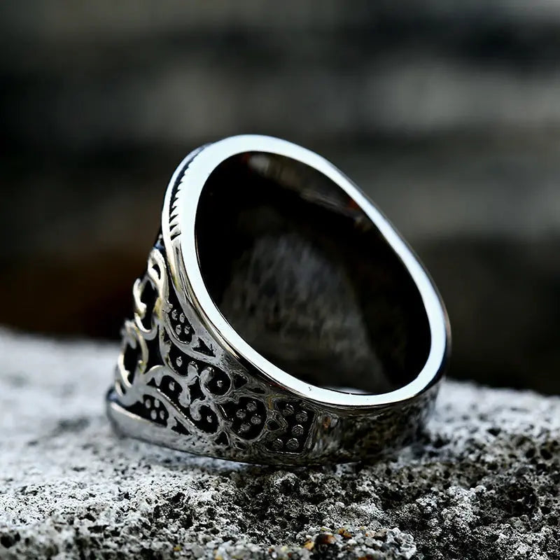 Flower Texture With Enamel Stainless Steel Ring