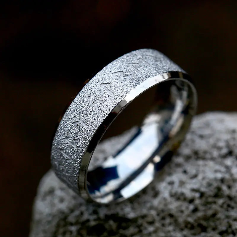 Frosted Engraved Rune Stainless Steel Ring