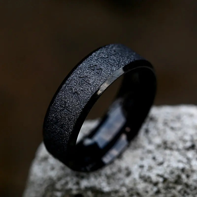 Frosted Engraved Rune Stainless Steel Ring