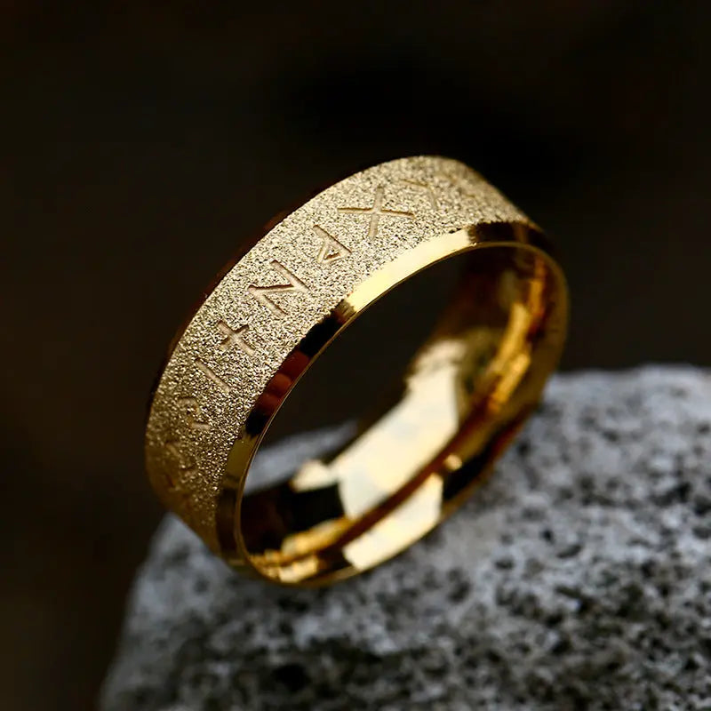 Frosted Engraved Rune Stainless Steel Ring