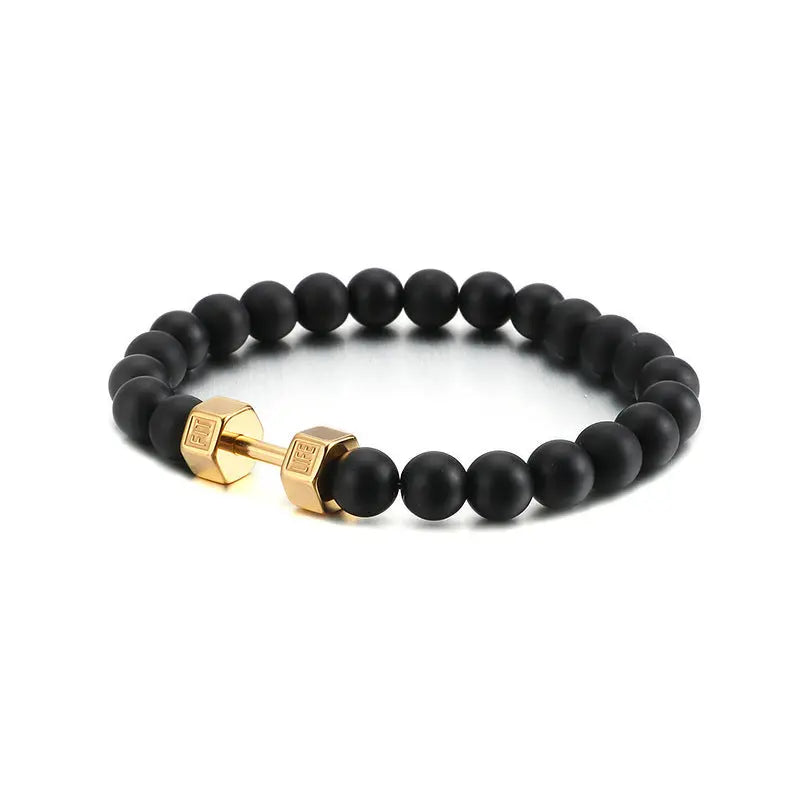 Gemstone Bead Stainless Steel Dumbbel Bracelet