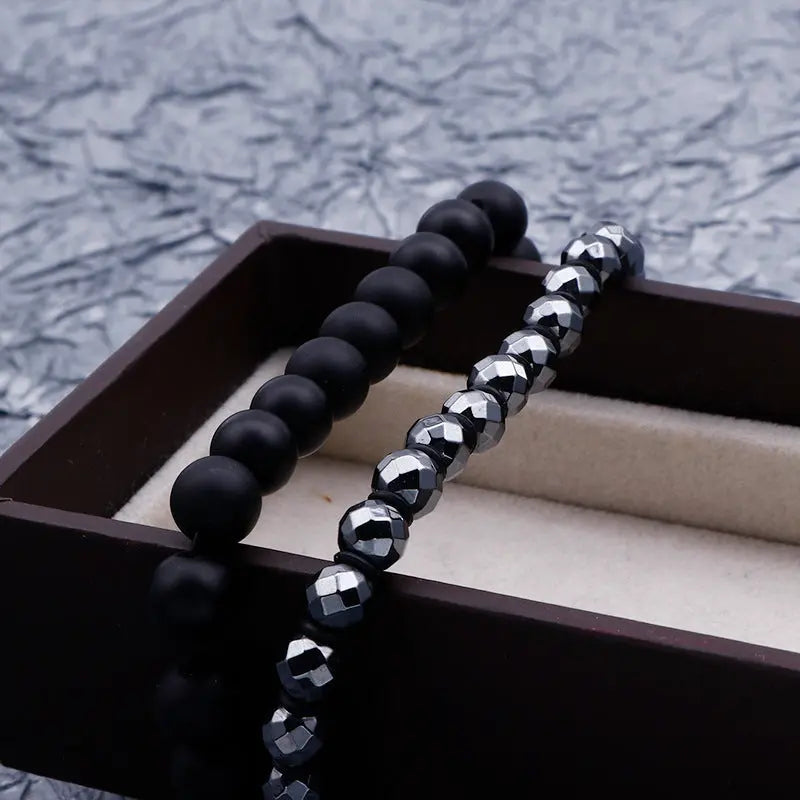 Gemstone Bead Stainless Steel Dumbbel Bracelet