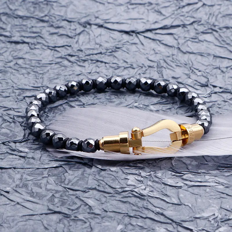 Gemstone Bead Stainless Steel Dumbbel Bracelet