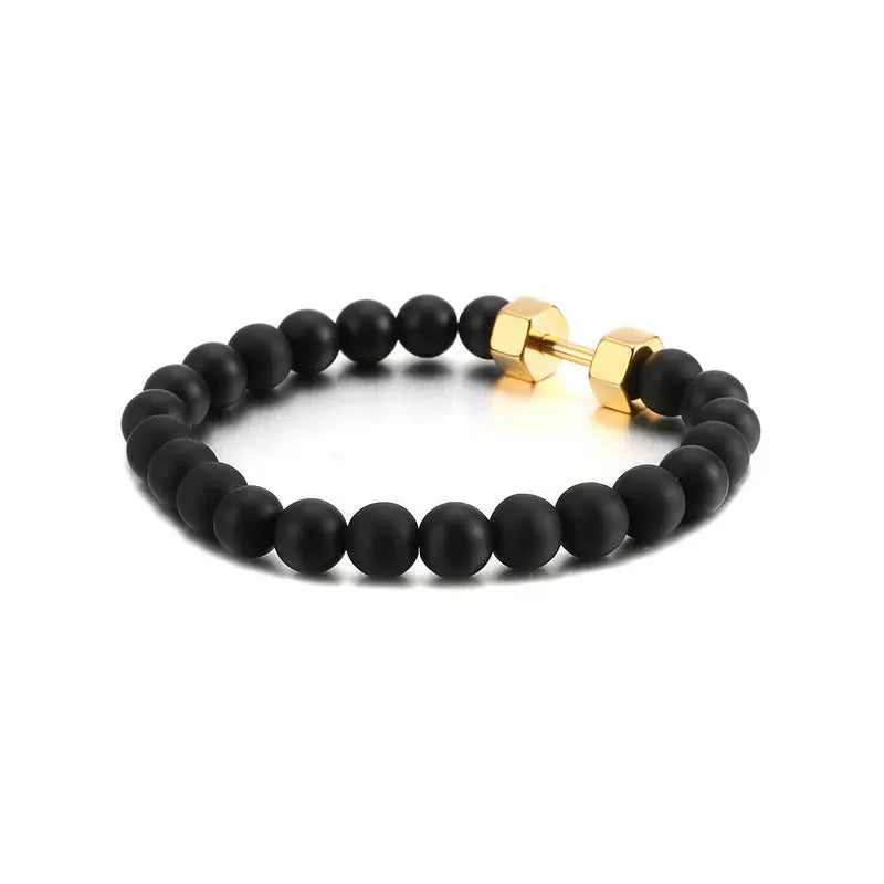Gemstone Bead Stainless Steel Dumbbel Bracelet