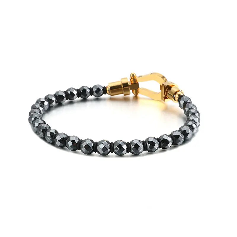 Gemstone Bead Stainless Steel Dumbbel Bracelet