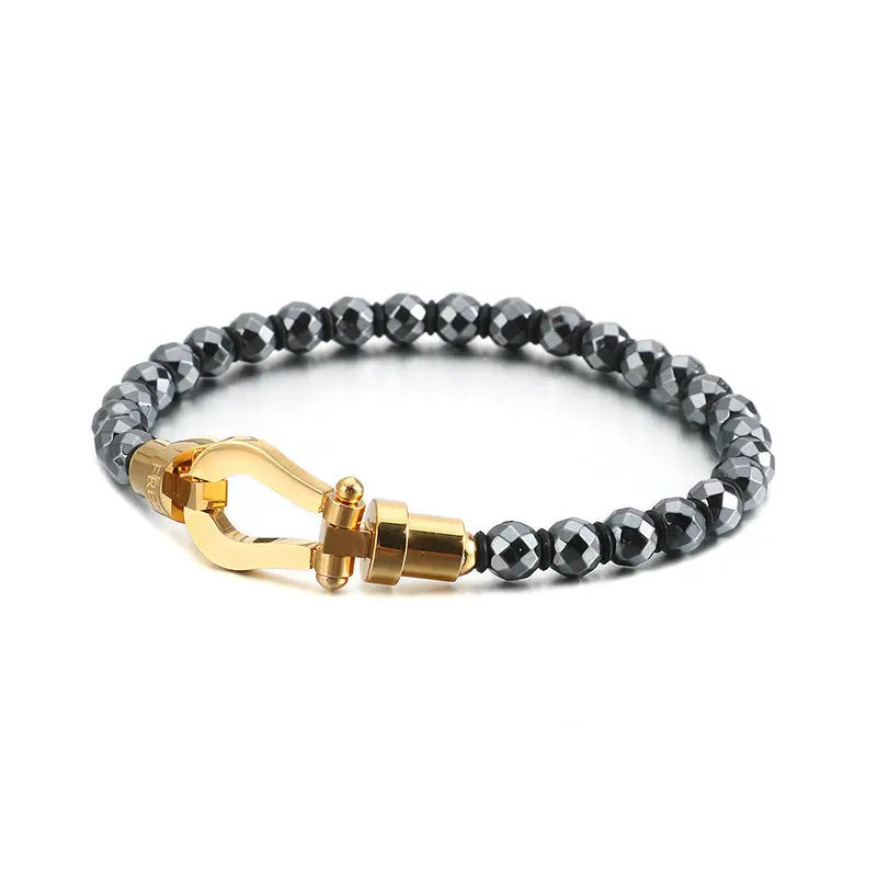 Gemstone Bead Stainless Steel Dumbbel Bracelet