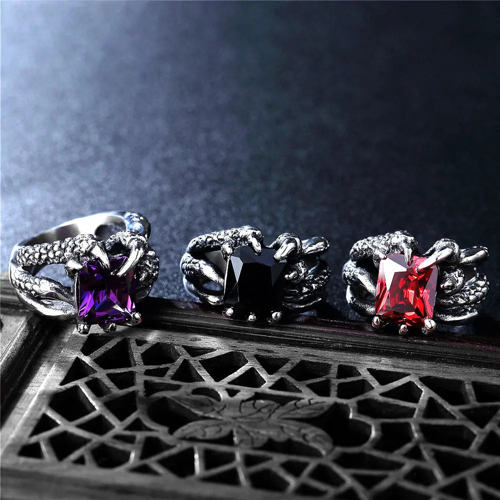 Gemstone Dragon Claw Stainless Steel Ring
