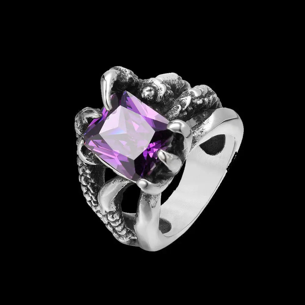 Gemstone Dragon Claw Stainless Steel Ring