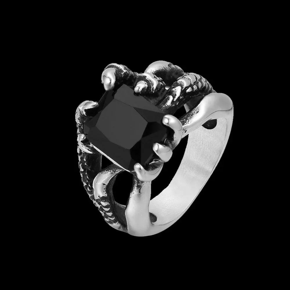 Gemstone Dragon Claw Stainless Steel Ring