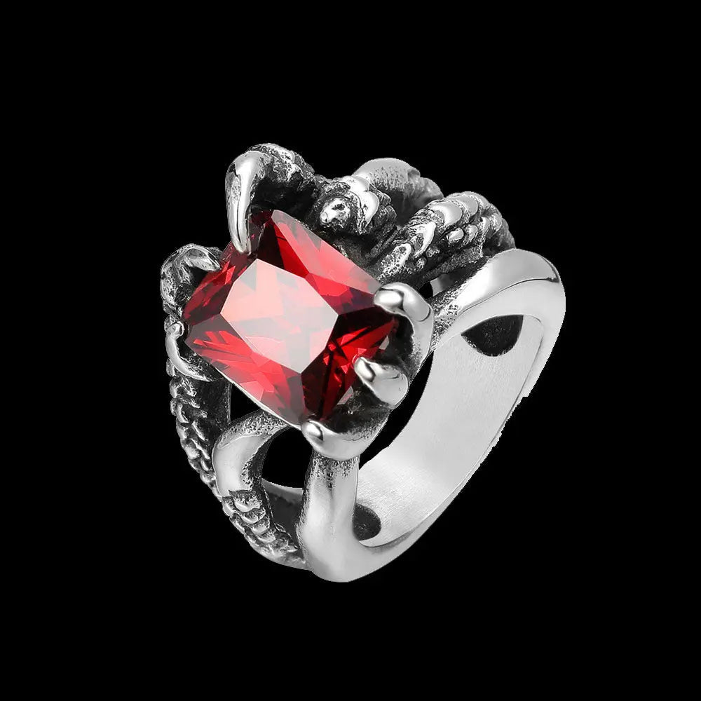 Gemstone Dragon Claw Stainless Steel Ring