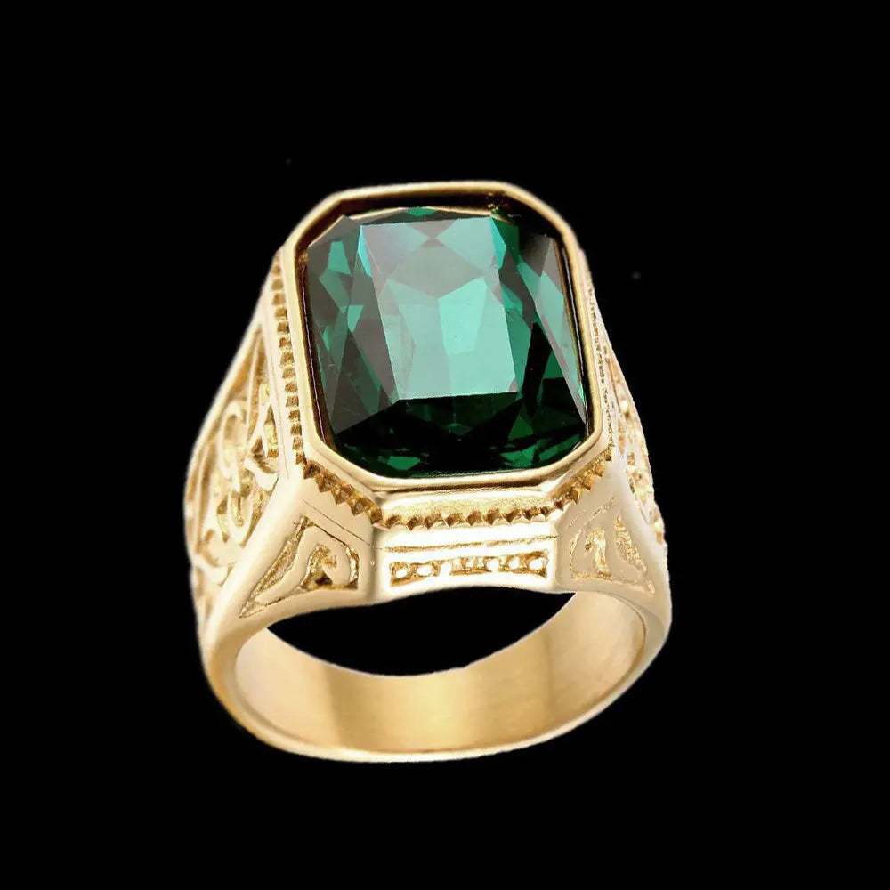 Gemstone Embed Golden Stainless Steel Ring