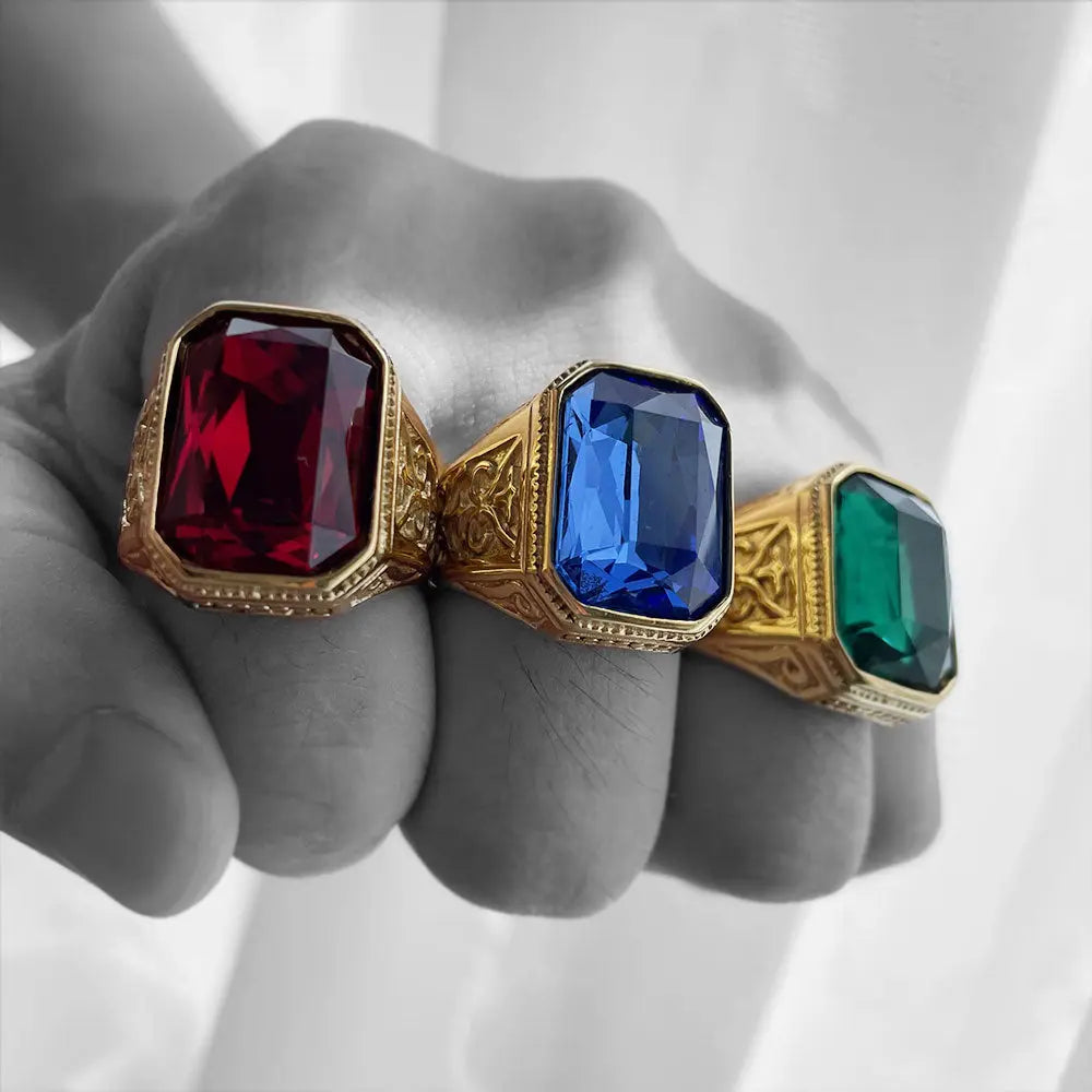 Gemstone Embed Golden Stainless Steel Ring