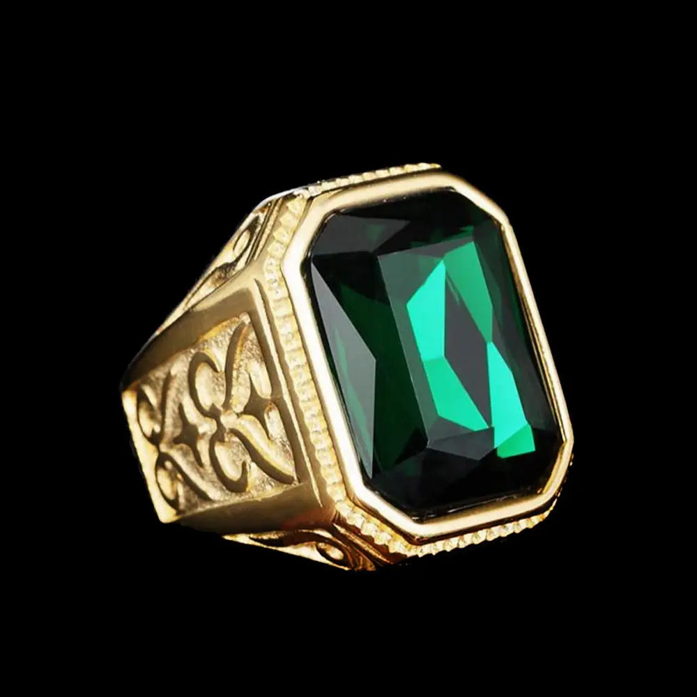 Gemstone Embed Golden Stainless Steel Ring