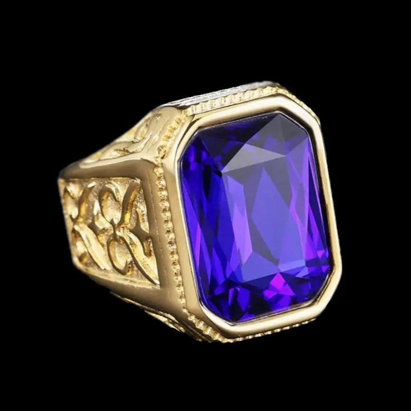 Gemstone Embed Golden Stainless Steel Ring
