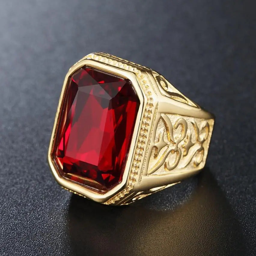 Gemstone Embed Golden Stainless Steel Ring