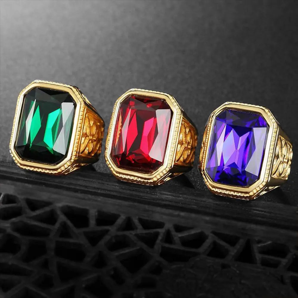 Gemstone Embed Golden Stainless Steel Ring