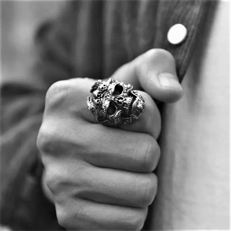 Gemstone Eyes Skull Stainless Steel Biker Ring