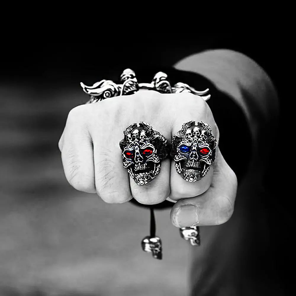 Gemstone Eyes Skull Stainless Steel Biker Ring