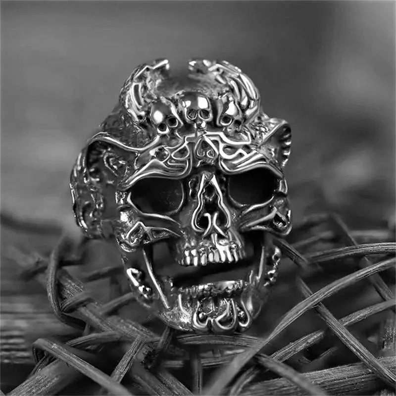 Gemstone Eyes Skull Stainless Steel Biker Ring