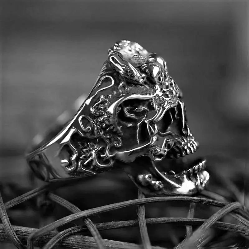 Gemstone Eyes Skull Stainless Steel Biker Ring