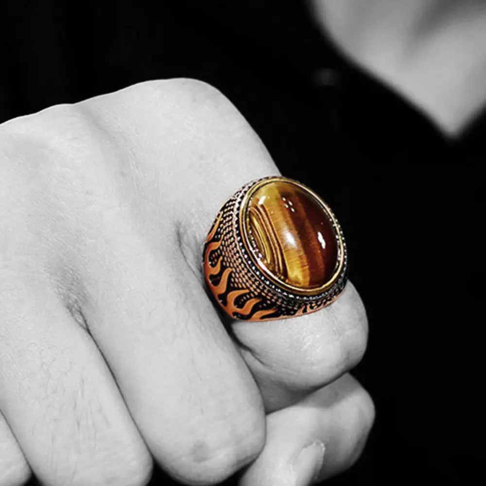 Gemstone Inlaid Flame Stainless Steel Ring