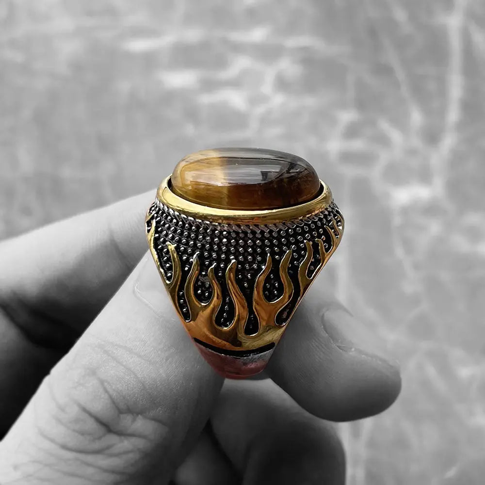Gemstone Inlaid Flame Stainless Steel Ring