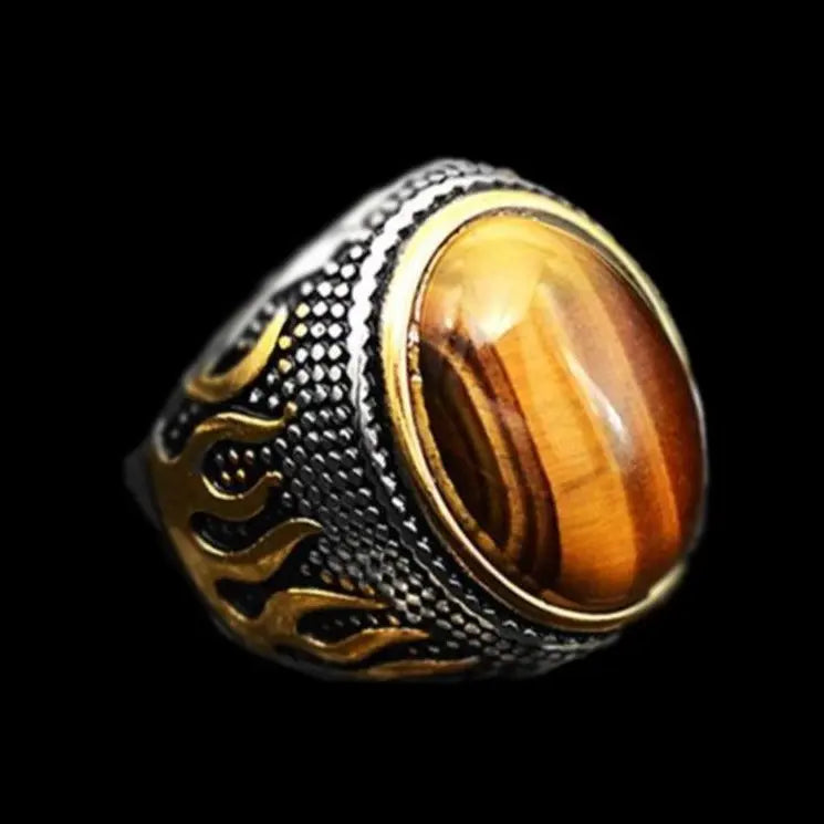Gemstone Inlaid Flame Stainless Steel Ring