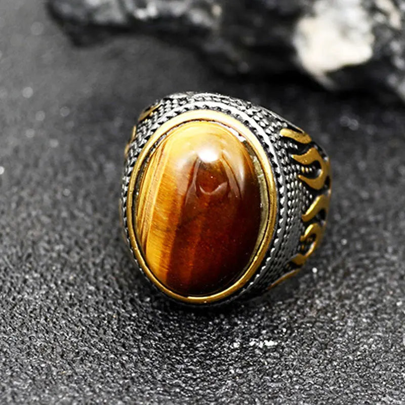 Gemstone Inlaid Flame Stainless Steel Ring