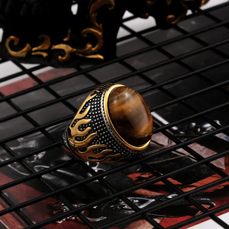 Gemstone Inlaid Flame Stainless Steel Ring
