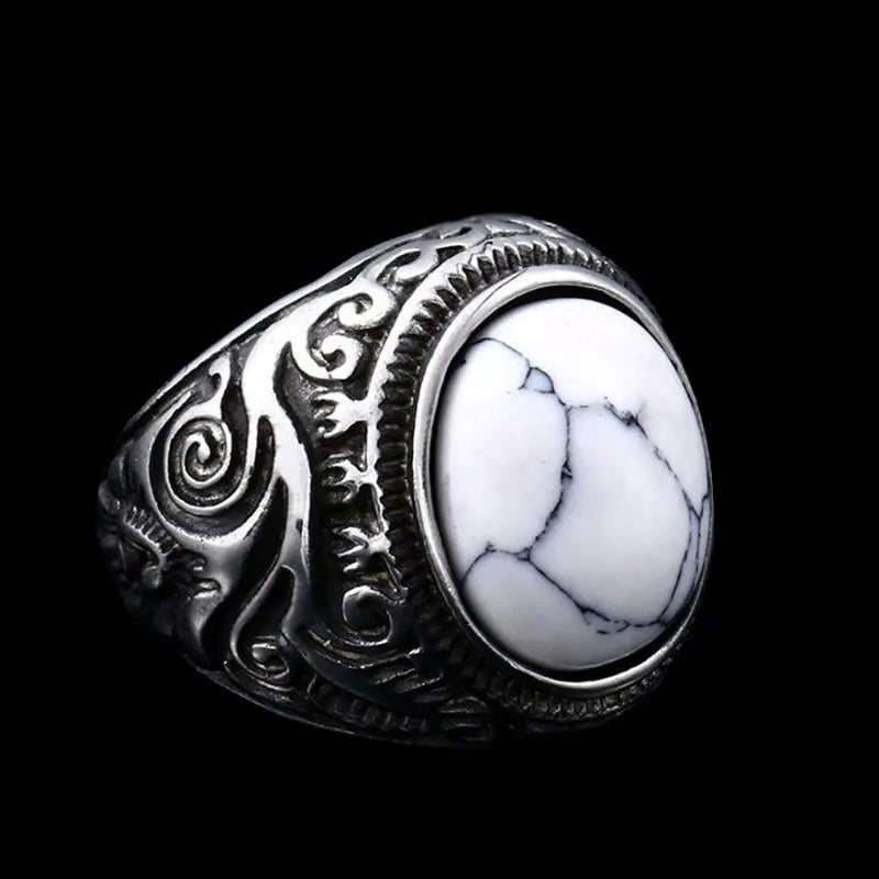 Gemstone Inlaid Flower Texture Ring