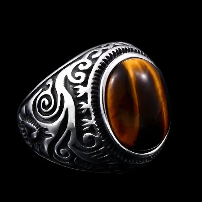 Gemstone Inlaid Flower Texture Ring