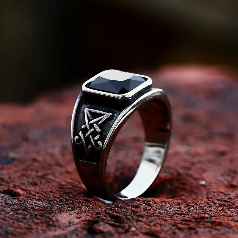Gemstone Lucifer Stainless Steel Ring