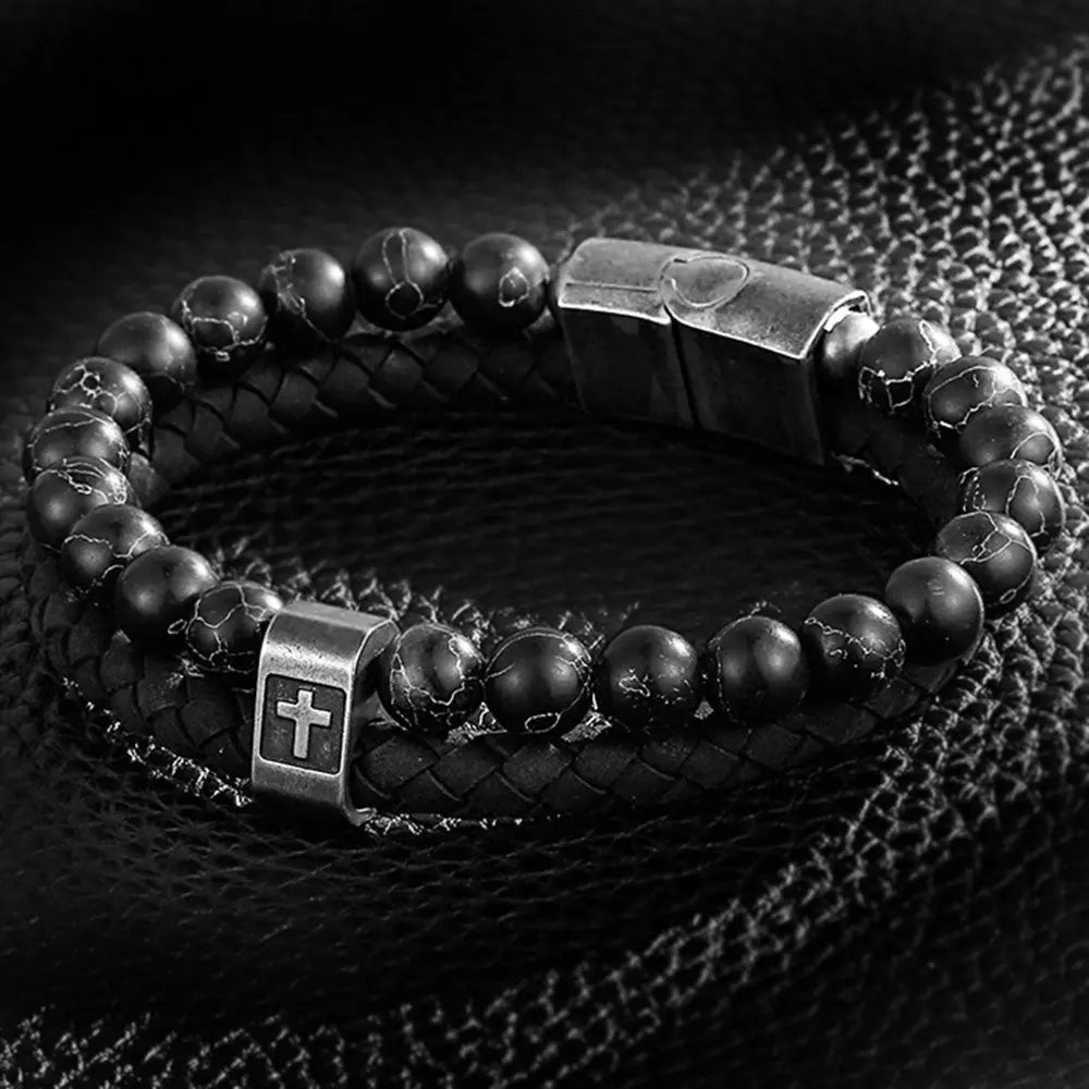 Gemstone Stainless Steel Cross Bracelet