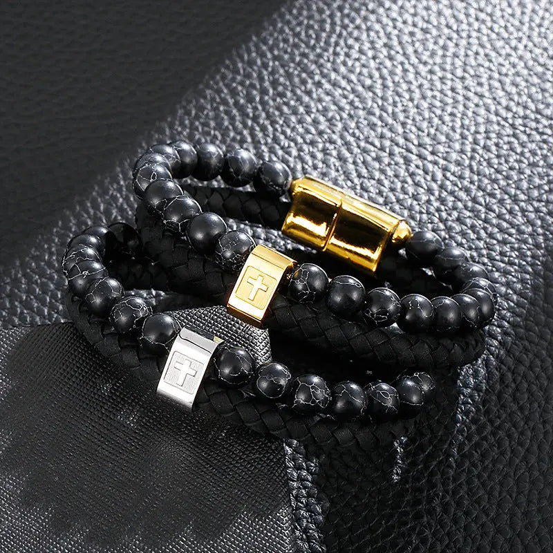 Gemstone Stainless Steel Cross Bracelet